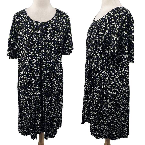 Vintage Pants - Vintage 90s Floral Romper Mini Dress Split Front A Line Black White Womens 16 1X